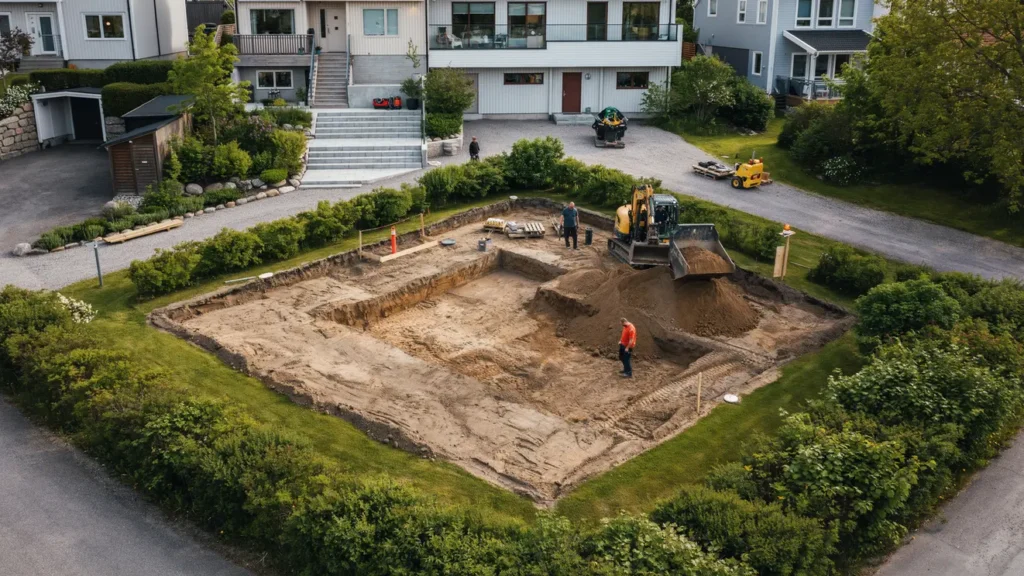 urgr vning och bortschaktning av jord p framsida